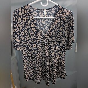 MTS Navy and Cream Floral Blouse